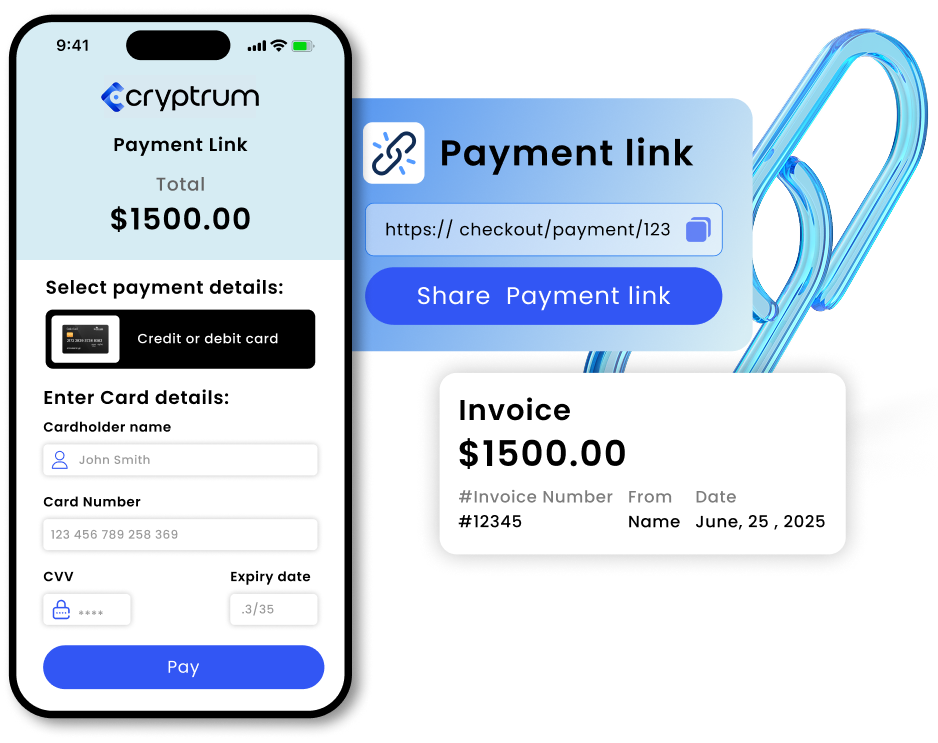 Custom crypto payment links and invoices